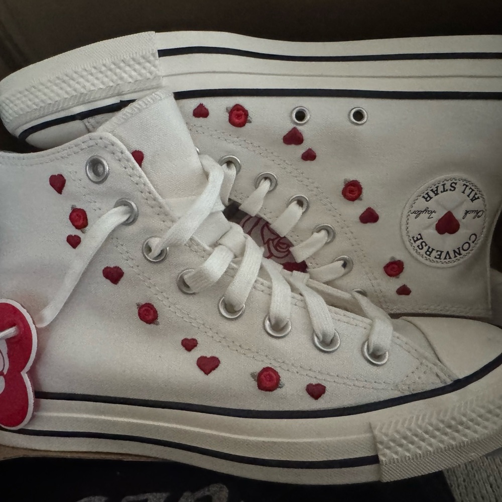 Converse White High-Tops with Red Heart Details